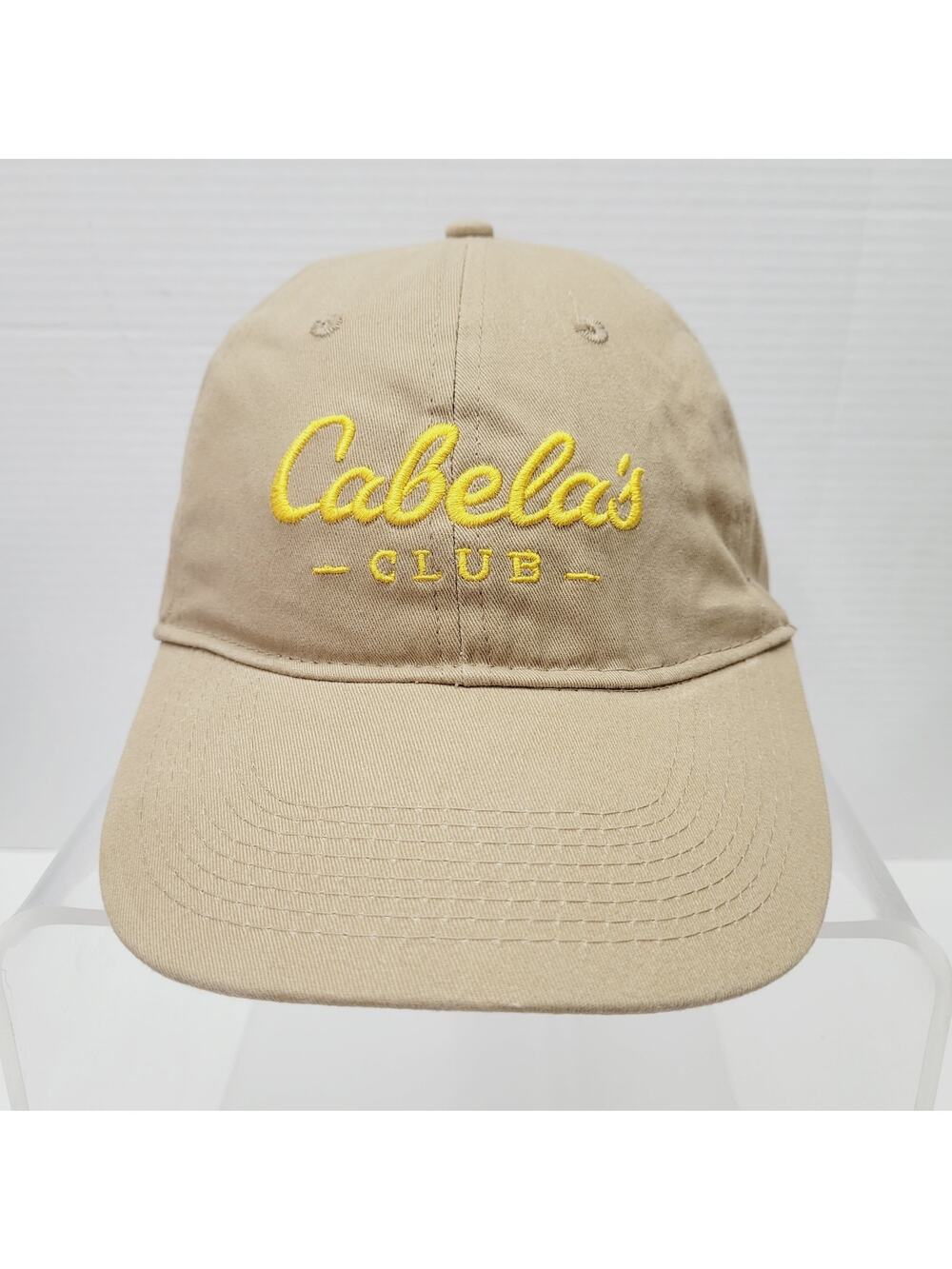 Cabela’s Club Adjustable Strap Back Adult Hat Baseball Cap Tan Embroidered Logo